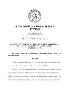 IN THE COURT OF CRIMINAL APPEALS OF TEXAS NO. WR-50,EX PARTE RODNEY REED, Applicant