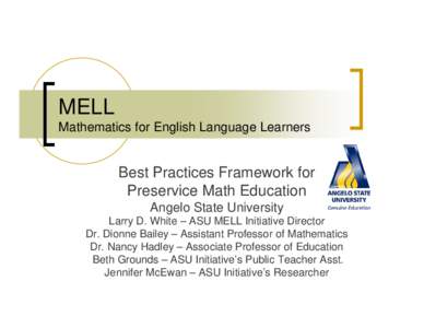 MELL  Mathematics for English Language Learners
