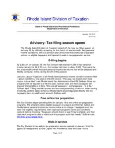 Rhode Island Division of Taxation State of Rhode Island and Providence Plantations Department of Revenue January 18, 2012 ADV