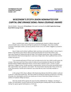 FOR IMMEDIATE RELEASE Orange Bowl Committee October 4, 2017 Hope Carpinello 