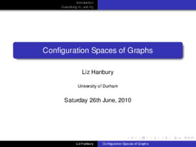 Introduction Describing H1 and H2 Configuration Spaces of Graphs Liz Hanbury University of Durham