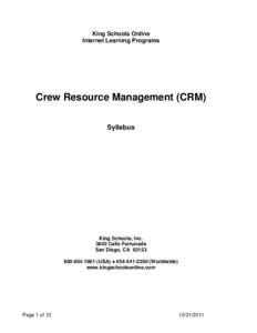 King Schools Online Internet Learning Programs Crew Resource Management (CRM) Syllabus