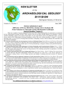 NEWSLETTER of the ARCHAEOLOGICAL GEOLOGY DIVISION Geological Society of America