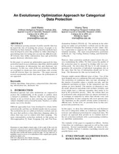 An Evolutionary Optimization Approach for Categorical Data Protection Jordi Marés Vicenç Torra