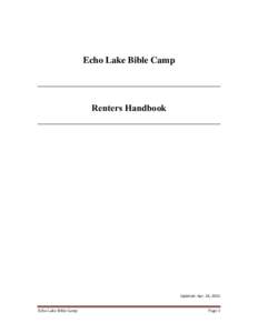 Echo Lake Bible Camp  Renters Handbook Updated: Apr. 24, 2012 Echo Lake Bible Camp