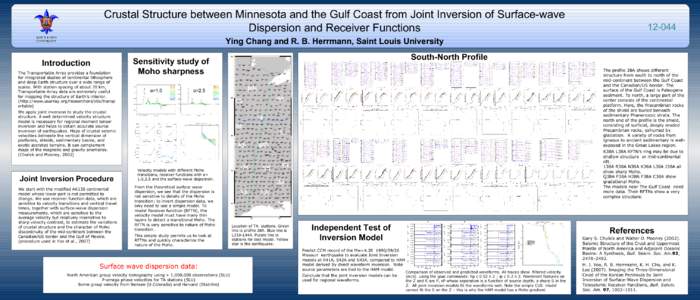 Crustal Structure between Minnesota and the Gulf Coast from Joint Inversion of Surface-wave Dispersion and Receiver Functions[removed]Ying Chang and R. B. Herrmann, Saint Louis University