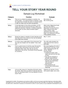 TELL YOUR STORY YEAR ROUND Sample Log Worksheet Category Function