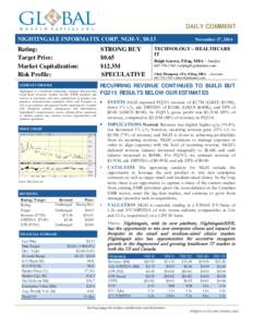 Equity Research  DAILY COMMENT NIGHTINGALE INFORMATIX CORP. NGH-V, $0.13  Rating: