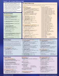 OpenCLTM API 1.0 Quick Reference Card OpenCL (Open Compuing Language) is a mulivendor open standard for general-purpose parallel programming of heterogeneous systems that include CPUs, GPUs and other processors. OpenCL p