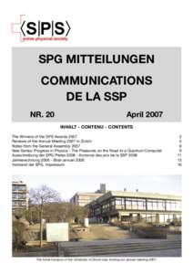 SPG MITTEILUNGEN COMMUNICATIONS DE LA SSP NR. 20  April 2007