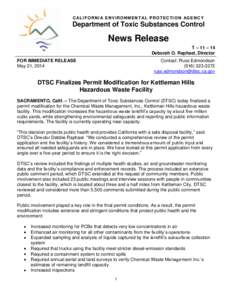 DTSC Finalizes Permit Modification for Kettleman Hills Hazardous Waste Facility