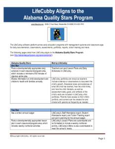 LifeCubby Aligns to the Alabama Quality Stars Program www.lifecubby.me 6240-C Frost Road, Westerville OH7815 The LifeCubby software platform serves early education programs with management systems and clas