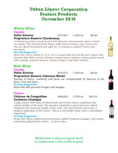 Yukon Liquor Corporation Feature Products November 2014 White Wine  Canada