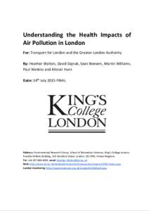 Understanding the Health Impacts of Air Pollution in London – King’s College London