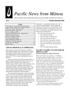 Pacific News from Ma¯noa NEWSLETTER OF THE CENTER FOR PACIFIC ISLANDS STUDIES, UNIVERSITY OF HAWAI‘I No. 4  October–December 2010