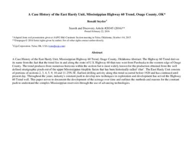 A Case History of the East Hardy Unit, Mississippian Highway 60 Trend, Osage County, OK, #).