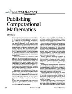 SCRIPTA MANENT ...written words endure Publishing Computational Mathematics