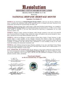 Resolution  MONTEREY COUNTY BOARD OF EDUCATION RESOLUTION NUMBERHonoring