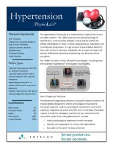 Hypertension PhysioLab® Therapies Represented ACE Inhibitors Angiotensin Receptor Blockers