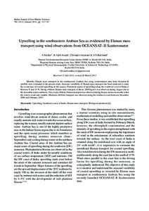 Indian Journal of Geo-Marine Sciences Vol. 43(1), January 2014, ppUpwelling in the southeastern Arabian Sea as evidenced by Ekman mass transport using wind observations from OCEANSAT–II Scatterometer A Smitha