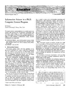 Doctoral Program Series, 4  Information Science in a Ph.D. Computer Science Program G. SALTON Cornell University,* Ithaca, N e w York