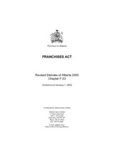Province of Alberta  FRANCHISES ACT Revised Statutes of Alberta 2000 Chapter F-23