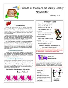 Friends of the Sonoma Valley Library Newsletter FebruaryBOOK SALES Winter: February 19, 20, 21, 22