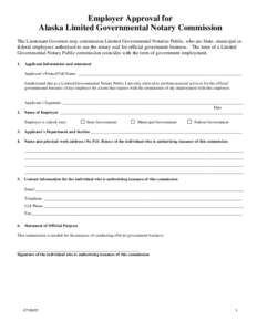 Alaska Limited Governmental Notary Commission Application …