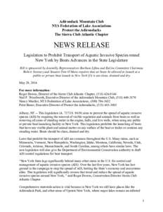 Adirondack Mountain Club NYS Federation of Lake Associations Protect the Adirondacks The Sierra Club Atlantic Chapter  NEWS RELEASE