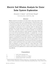 Electric Sail Mission Analysis for Outer Solar System Exploration Alessandro A. Quarta∗ and Giovanni Mengali† University of Pisa, I[removed]Pisa, Italy  Abstract
