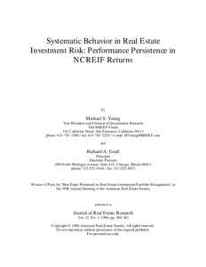 Systematic Behavior in Real Estate Investment Risk: Performance Persistence in NCREIF Returns by