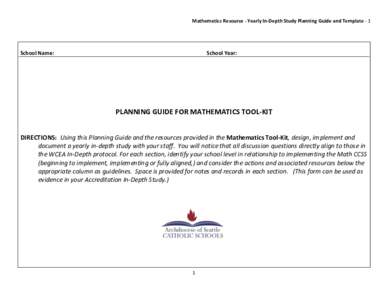Mathematics Resource - Yearly In-Depth Study Planning Guide and Template - 1  School Name: School Year: