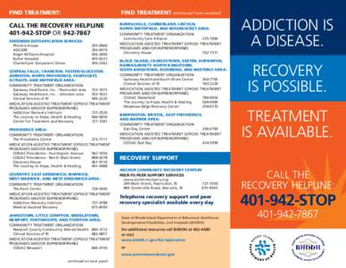 FIND TREATMENT:  FIND TREATMENT CALL THE RECOVERY HELPLINESTOP OR