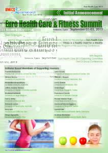 Euro Health CareInitial Announcement Euro Health Care & Fitness Summit