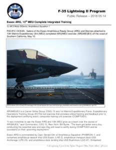 F-35 Lightning II Program Public Release – Essex ARG, 13th MEU Complete Integrated Training By MC3 Molly DiServio, Amphibious Squadron 1  PACIFIC OCEAN - Sailors of the Essex Amphibious Ready Group (ARG) and