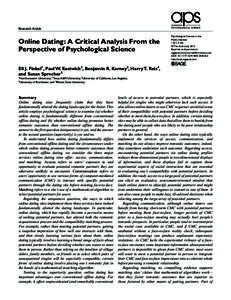 XXX10.1177/1529100612436522Finkel et al.Online Dating 2012 Research Article  Online Dating: A Critical Analysis From the