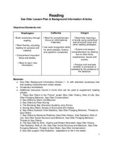 Reading Sea Otter Lesson Plan & Background Information Articles Objectives/Standards met: Washington  California