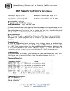 Kitsap County Department of Community Development Staff Report for the Planning Commission Report Date: August 22, 2017 Application Submittal Date: July 6, 2017
