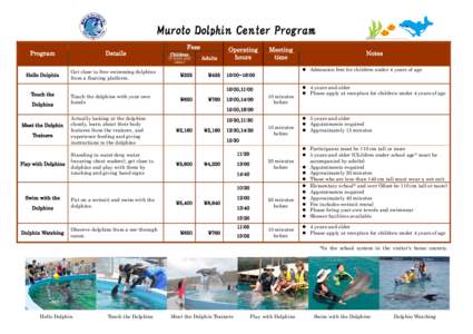 Muroto Dolphin Center Program Program Hello Dolphin Touch the Dolphins