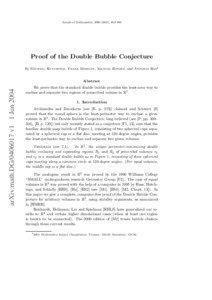 Annals of Mathematics, [removed]), 459–489  Proof of the Double Bubble Conjecture