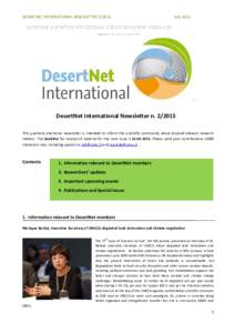DESERTNET INTERNATIONAL NEWSLETTERJuly 2015 UROPEAN NETWORK FOR GLOBAL DESERTIFICATION RESEARCH www.european-desertnet.