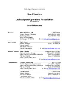 Utah Airport Operators Association  Board Members Utah Airport Operators Association as of April 2016
