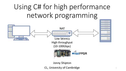 Using C# for high performance network programming NAT Low latency High throughput (10-100Gbps)