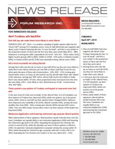 Microsoft Word - Fed Trudeau News ReleaseForum Research.docx