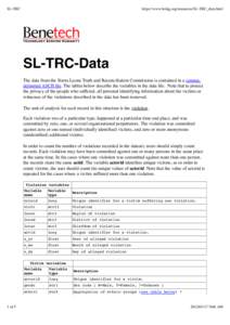 SL-TRC  https://www.hrdag.org/resources/SL-TRC_data.html SL-TRC-Data The data from the Sierra Leone Truth and Reconciliation Commission is contained in a commadelimited ASCII file. The tables below describe the variables