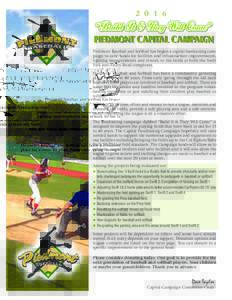 Piedmont Baseball and Softball has begun a capital fundraising campaign to raise funds for facilities and infrastructure improvements, lighting improvements and rework to the fields at both the Swift Park and Va