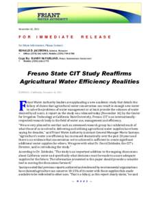 Fresno State CIT Study Reaffirms Agricultural Water Efficiency Realities