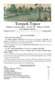 Towpath Topics  Middlesex Canal Association P.O. Box 333 Billerica, MAwww.middlesexcanal.org Volume 53 No. 2 January 2015