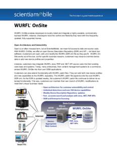 ®  WURFL OnSite enables developers to locally install and integrate a highly-scalable, commerciallylicensed WURFL instance. Developers have the control and flexibility they need with this frequentlyupdated, fully-suppor