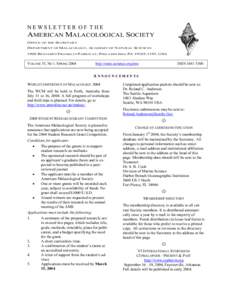 NEWSLETTER OF THE AMERICAN MALACOLOGICAL SOCIETY  OFFICE OF THE SECRETARY